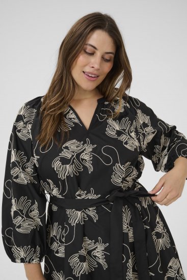 Kaffe Curve Kimmie Dress Black Chalk Embroidery - Midi šaty - 