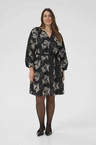Kaffe Curve Kimmie Dress Black Chalk Embroidery - Midi šaty - 