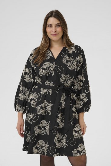 Kaffe Curve Kimmie Dress Black Chalk Embroidery - Midi šaty - 