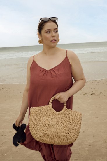 Kaffe Curve Emilia Dress Henna Brown - Maxi šaty - 