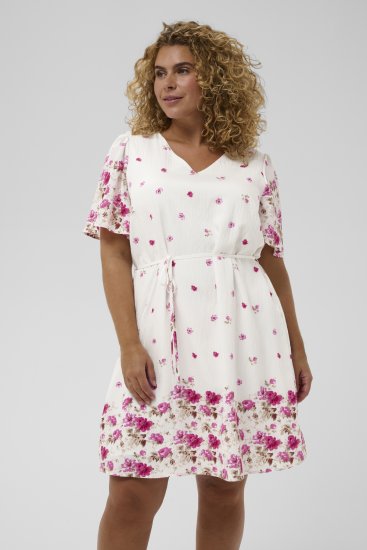 Kaffe Curve Rosa Mini Dress White Rose Border Flower - Mini šaty - 