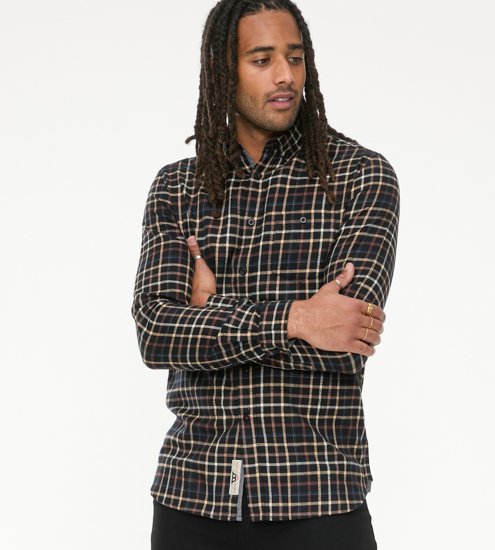 D555 Destin Checked Long Sleeve Shirt Black/Tan Check - Košile s dlouhým rukávem - 