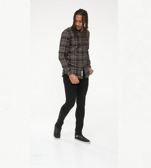 D555 Destin Checked Long Sleeve Shirt Black/Tan Check - Košile s dlouhým rukávem - 