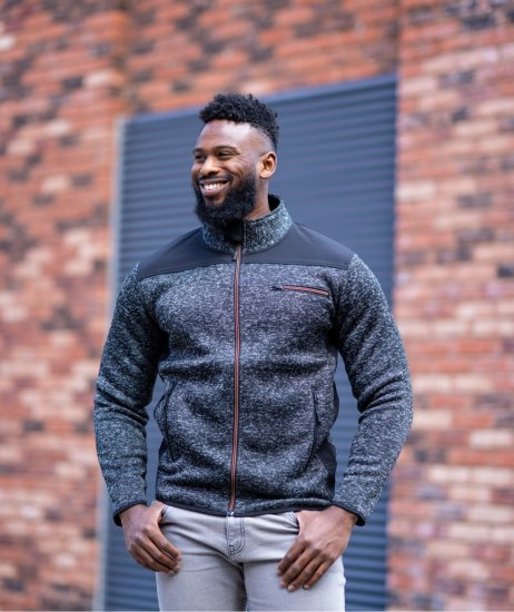 Kam jeans KV133 Twisted Marl Fleece Jacket Black - Bundy - Bundy Nadměrné Velikosti - 2XL-8XL