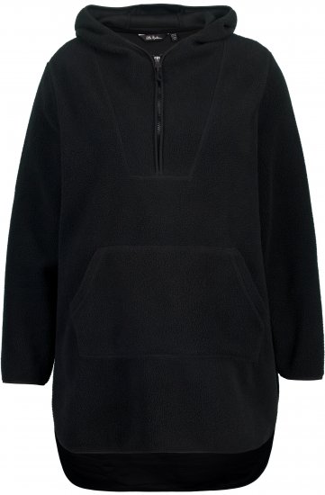 Ulla Popken Teddy Fleece Hooded Zip Neck Sweatshirt Black - Mikiny & mikiny s kapucí - 