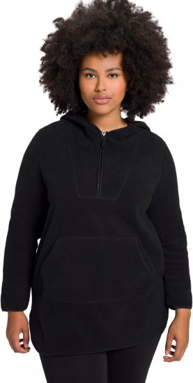 Ulla Popken Teddy Fleece Hooded Zip Neck Sweatshirt Black - Mikiny & mikiny s kapucí - 