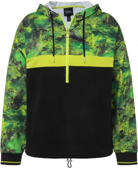 Ulla Popken Mineral Print Quick Dry Hoodie Black - Mikiny & mikiny s kapucí - 