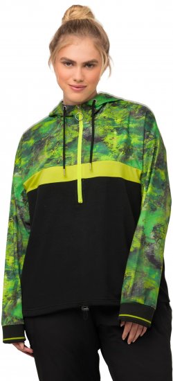 Ulla Popken Mineral Print Quick Dry Hoodie Black - Mikiny & mikiny s kapucí - 