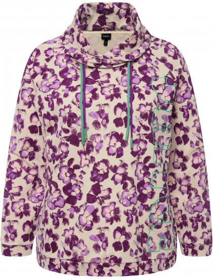 Ulla Popken Floral Print Drawstring Collar Hoodie Vanilla - Mikiny & mikiny s kapucí - 