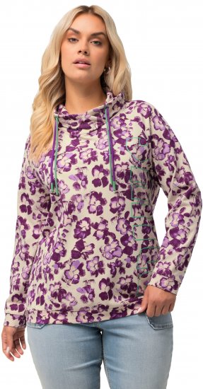 Ulla Popken Floral Print Drawstring Collar Hoodie Vanilla - Mikiny & mikiny s kapucí - 