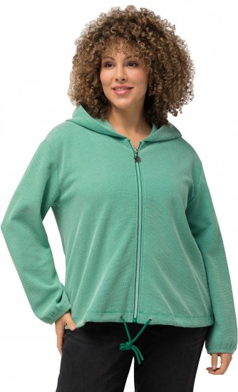Ulla Popken Drawstring Hem Two-Tone Knit Hoodie Emerald Green - Mikiny & mikiny s kapucí - 