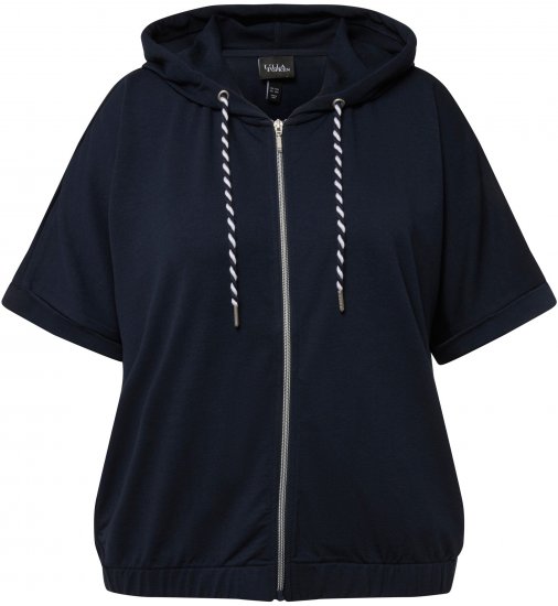 Ulla Popken Short Sleeve Zip-Up Hoodie Navy - Mikiny & mikiny s kapucí - 