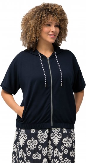 Ulla Popken Short Sleeve Zip-Up Hoodie Navy - Mikiny & mikiny s kapucí - 