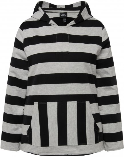Ulla Popken Mixed Stripe Long Sleeve Hoodie Black - Mikiny & mikiny s kapucí - 