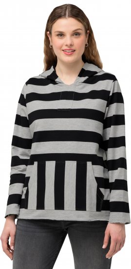Ulla Popken Mixed Stripe Long Sleeve Hoodie Black - Mikiny & mikiny s kapucí - 