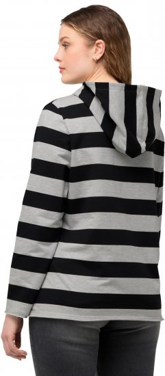 Ulla Popken Mixed Stripe Long Sleeve Hoodie Black - Mikiny & mikiny s kapucí - 