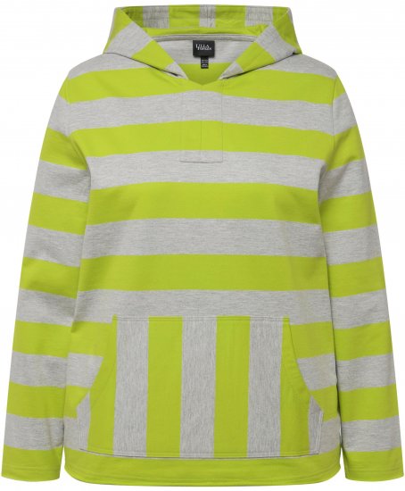 Ulla Popken Mixed Stripe Long Sleeve Hoodie Apple Green - Mikiny & mikiny s kapucí - 