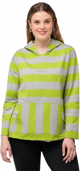 Ulla Popken Mixed Stripe Long Sleeve Hoodie Apple Green - Mikiny & mikiny s kapucí - 