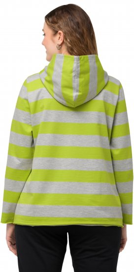 Ulla Popken Mixed Stripe Long Sleeve Hoodie Apple Green - Mikiny & mikiny s kapucí - 