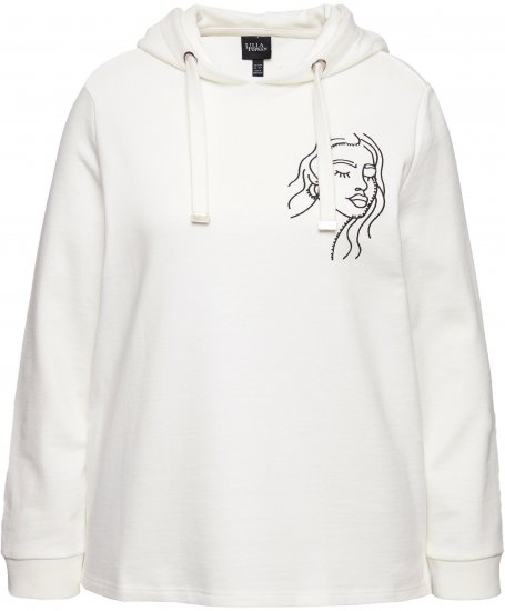 Ulla Popken Face Graphic Long Sleeve Hoodie Off-White - Mikiny & mikiny s kapucí - 