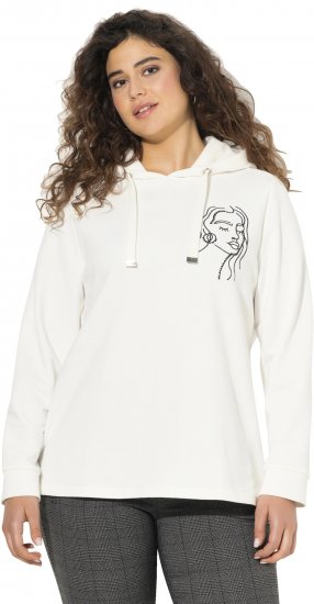Ulla Popken Face Graphic Long Sleeve Hoodie Off-White - Mikiny & mikiny s kapucí - 