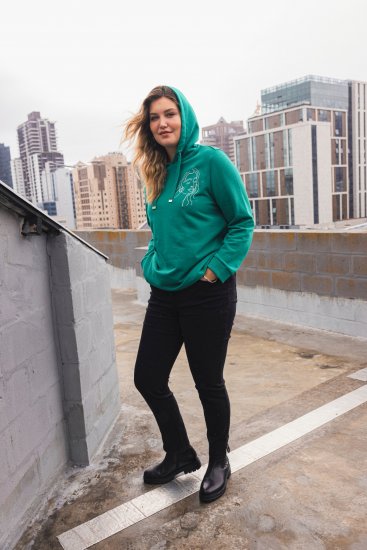 Ulla Popken Face Graphic Long Sleeve Hoodie Emerald Green - Mikiny & mikiny s kapucí - 