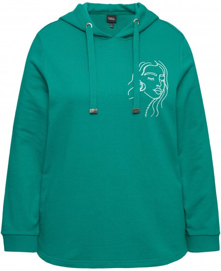 Ulla Popken Face Graphic Long Sleeve Hoodie Emerald Green - Mikiny & mikiny s kapucí - 