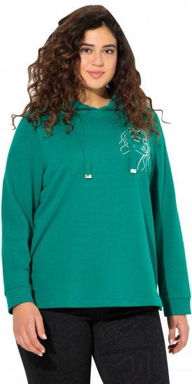 Ulla Popken Face Graphic Long Sleeve Hoodie Emerald Green - Mikiny & mikiny s kapucí - 