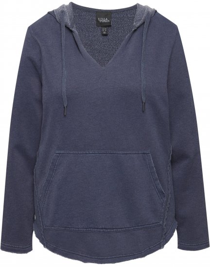 Ulla Popken Open Edged Long Sleeve V-Neck Hoodie Navy - Mikiny & mikiny s kapucí - 