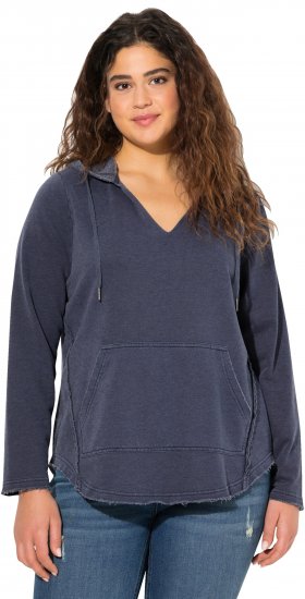 Ulla Popken Open Edged Long Sleeve V-Neck Hoodie Navy - Mikiny & mikiny s kapucí - 