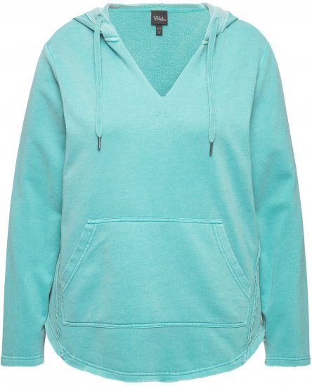 Ulla Popken Open Edged Long Sleeve V-Neck Hoodie Mint Green - Mikiny & mikiny s kapucí - 