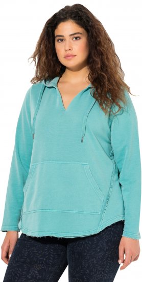 Ulla Popken Open Edged Long Sleeve V-Neck Hoodie Mint Green - Mikiny & mikiny s kapucí - 