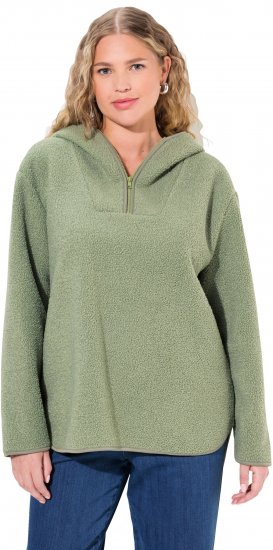 Ulla Popken Teddy Plush Long Sleeve Hoodie Sage Green - Mikiny & mikiny s kapucí - 