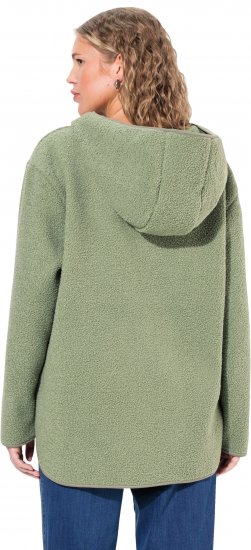 Ulla Popken Teddy Plush Long Sleeve Hoodie Sage Green - Mikiny & mikiny s kapucí - 