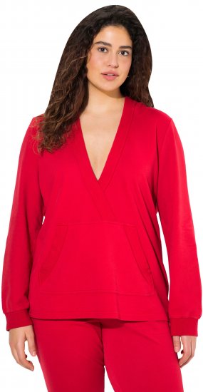 Ulla Popken Plunge Neck Long Sleeve Hoodie Salsa Red - Mikiny & mikiny s kapucí - 