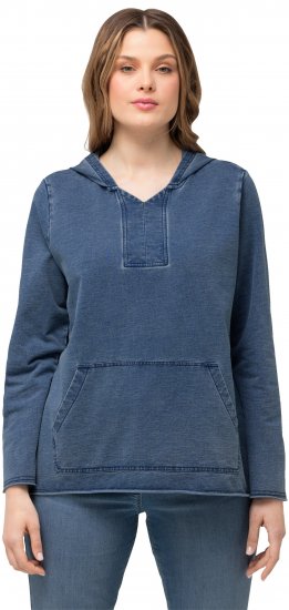 Ulla Popken Raw Hem Long Sleeve Hoodie Night Blue - Mikiny & mikiny s kapucí - 