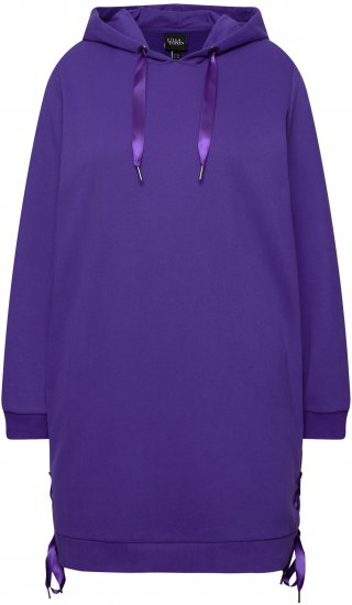 Ulla Popken Longline Lace Up Hoodie Purple - Mikiny & mikiny s kapucí - 