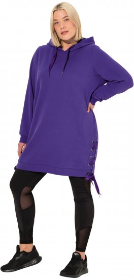 Ulla Popken Longline Lace Up Hoodie Purple - Mikiny & mikiny s kapucí - 