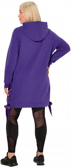 Ulla Popken Longline Lace Up Hoodie Purple - Mikiny & mikiny s kapucí - 
