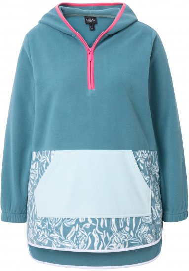 Ulla Popken Floral Detail Fleece Hoodie Ice Green - Mikiny & mikiny s kapucí - 