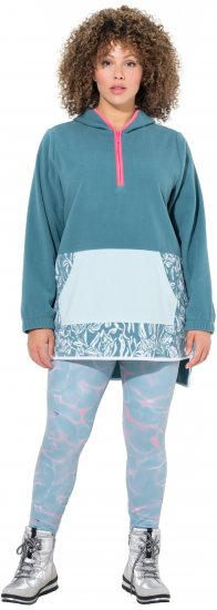 Ulla Popken Floral Detail Fleece Hoodie Ice Green - Mikiny & mikiny s kapucí - 