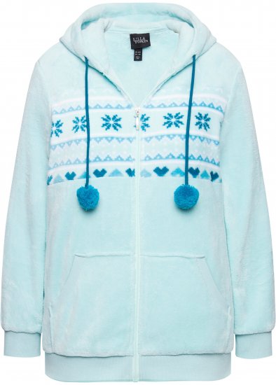 Ulla Popken Plush Alpine Striped Motif Loungewear Hoodie Baby Blue - Mikiny & mikiny s kapucí - 