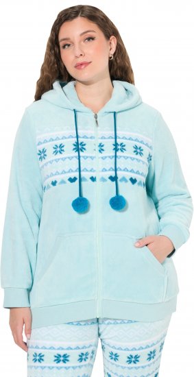 Ulla Popken Plush Alpine Striped Motif Loungewear Hoodie Baby Blue - Mikiny & mikiny s kapucí - 
