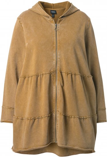 Ulla Popken Tiered Flounce Panel Zip Up Hoodie Mocha Brown - Mikiny & mikiny s kapucí - 