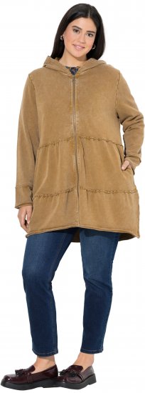Ulla Popken Tiered Flounce Panel Zip Up Hoodie Mocha Brown - Mikiny & mikiny s kapucí - 
