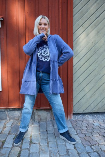 Ulla Popken Tiered Flounce Panel Zip Up Hoodie Atlantic Blue - Mikiny & mikiny s kapucí - 