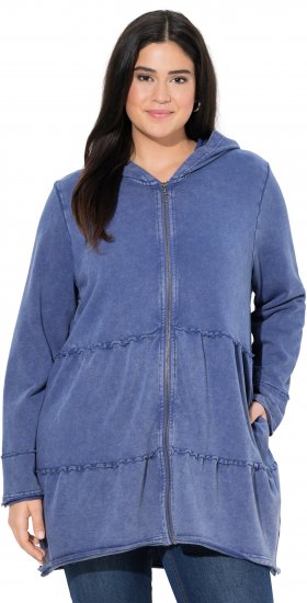 Ulla Popken Tiered Flounce Panel Zip Up Hoodie Atlantic Blue - Mikiny & mikiny s kapucí - 