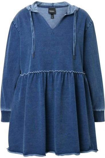 Ulla Popken Indigo Dyed Flounce Panel Hoodie Blue - Mikiny & mikiny s kapucí - 