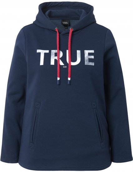 Ulla Popken TRUE Lettering Hoodie Navy Blue - Mikiny & mikiny s kapucí - 