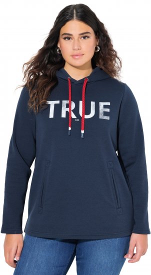 Ulla Popken TRUE Lettering Hoodie Navy Blue - Mikiny & mikiny s kapucí - 